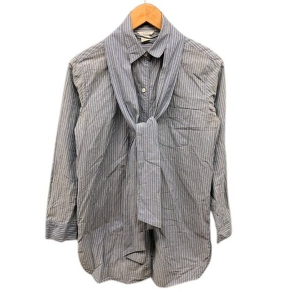 Club Monaco‎ Women’s XS Striped Cotton Shirt Blouse Waist Tie Belt Long Sleeve - Picture 2 of 12